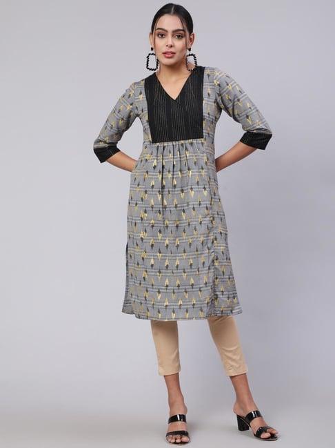 jaipur kurti grey printed straight kurta