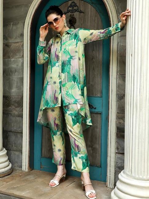 jaipur kurti green printed shirt & pant set