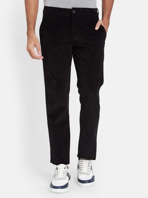 octave black cotton regular fit trousers