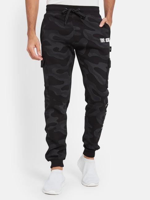 octave black regular fit camouflage joggers