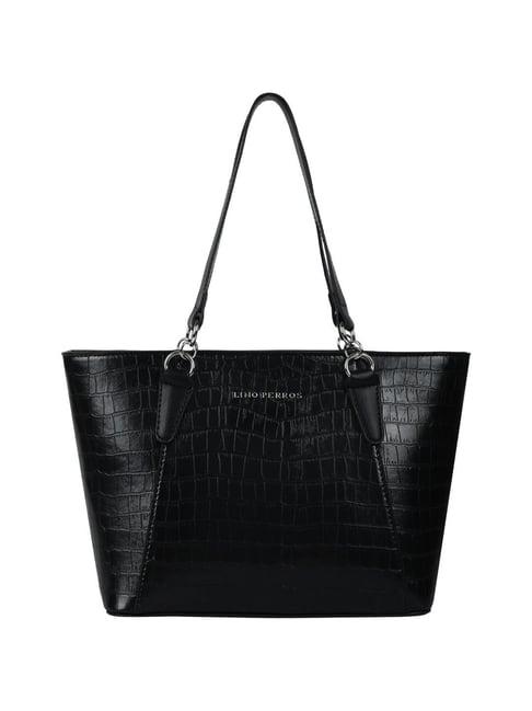 lino perros black synthetic textured tote handbag