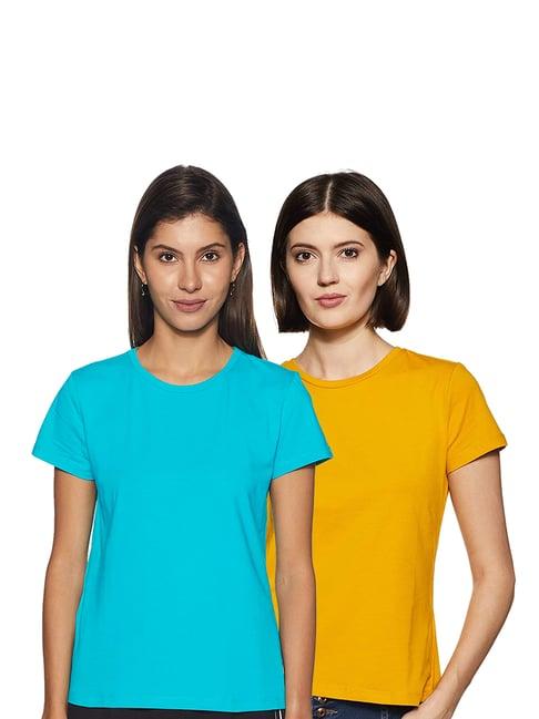 color capital blue & yellow regular fit t-shirt (pack of 2)