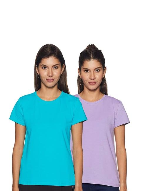 color capital blue & lavender regular fit t-shirt (pack of 2)