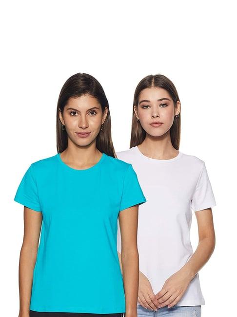 color capital blue & white regular fit t-shirt (pack of 2)