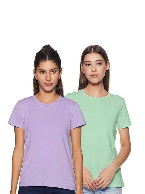 color capital lavender & green regular fit t-shirt (pack of 2)