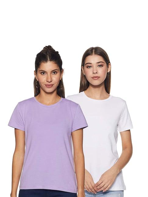 color capital lavender and white regular fit t-shirt (pack of 2)