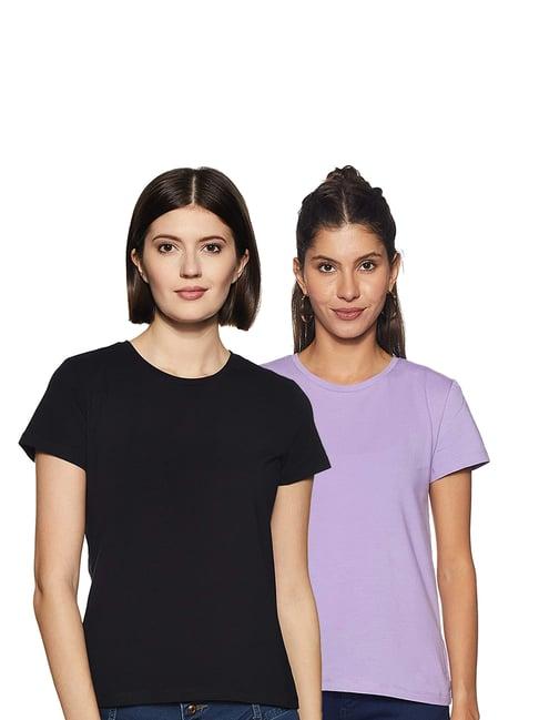 color capital black & lavender regular fit t-shirt (pack of 2)