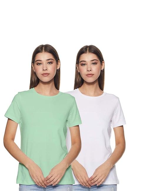 color capital green & white regular fit t-shirt (pack of 2)