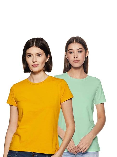 color capital mustard & green regular fit t-shirt (pack of 2)