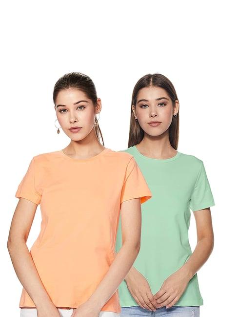 color capital peach & green regular fit t-shirt (pack of 2)