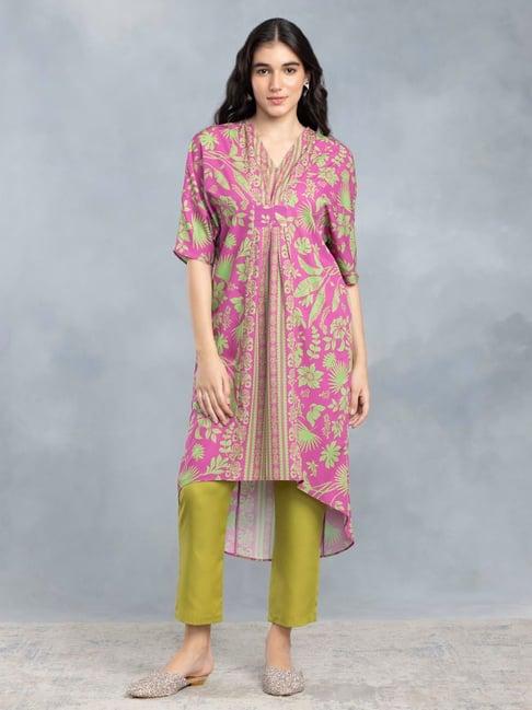 shaye pink & green printed kurta with pants