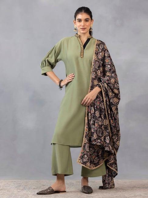 shaye olive kurta with palazzos & dupatta