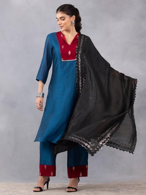 shaye teal embellished kurta with palazzos & dupatta