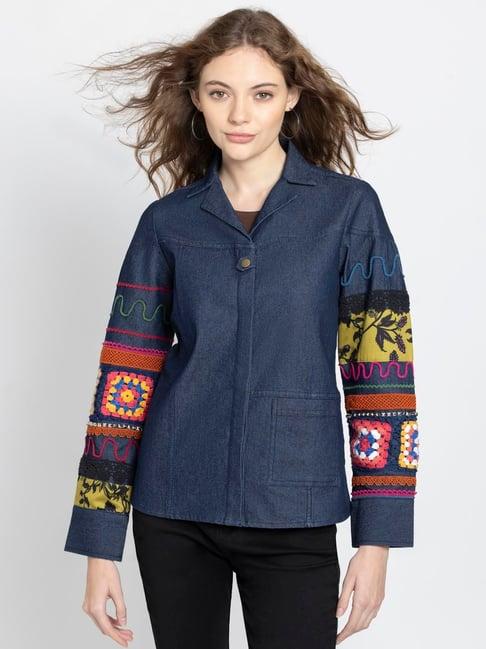 shaye navy denim embroidered shirt