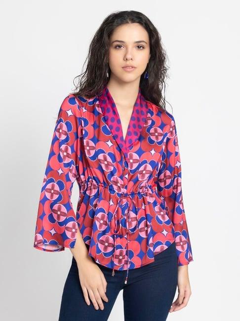 shaye pink & blue floral print shirt