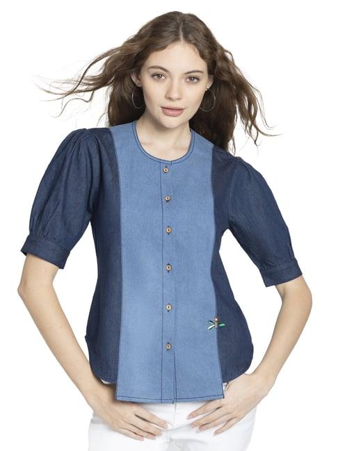 shaye blue denim regular fit shirt