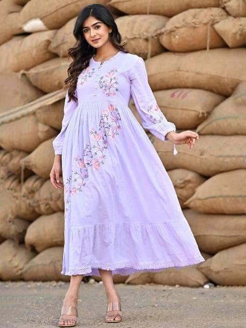 zolo label purple cotton embroidered a-line dress