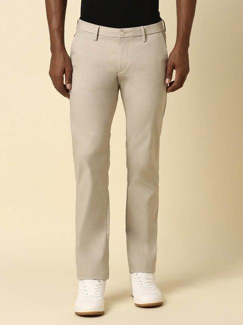 allen solly beige slim fit texture trousers