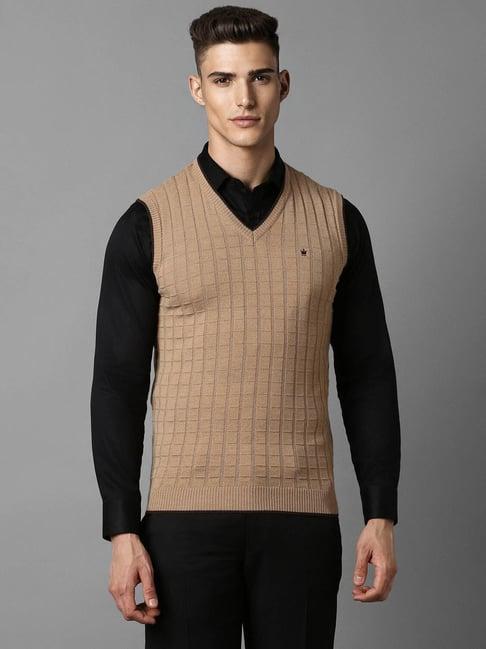 louis philippe caramel regular fit self pattern sweater