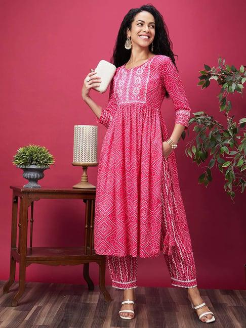 globus pink printed kurta pant set