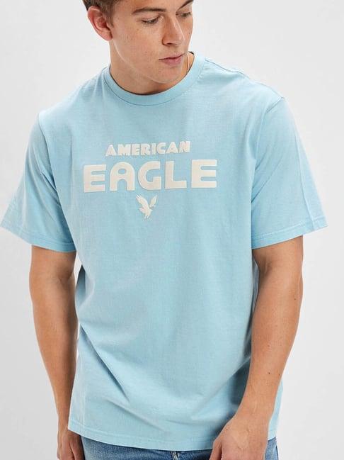 american eagle outfitters light blue cotton regular fit printed t-shirt