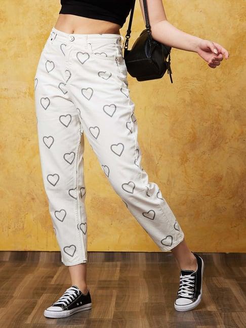 globus white printed jeans