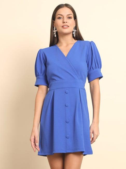 trend arrest blue wrap dress