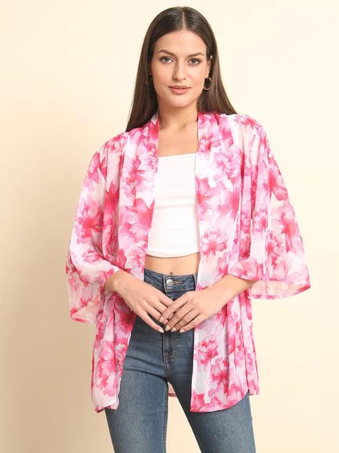 trend arrest pink floral print shrug