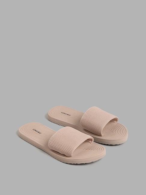 luna blu by westside beige self-striped slides