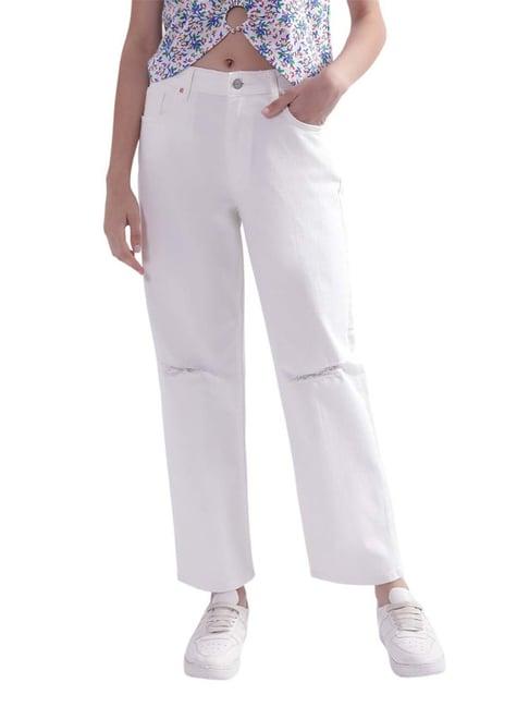 gant white cotton mid rise flared jeans