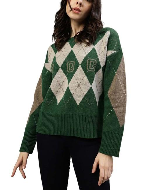 gant green & white printed sweater