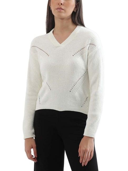 elle white self pattern sweater