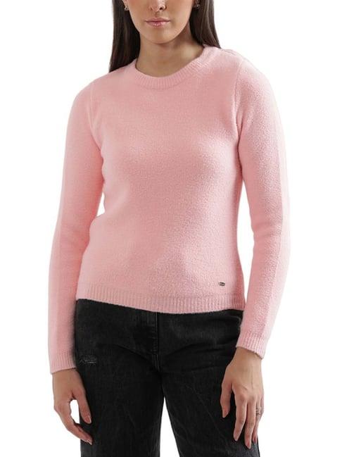 elle pink self pattern sweater