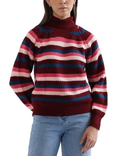 elle maroon & pink striped sweater