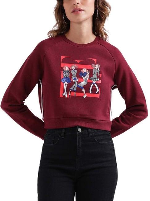 elle maroon cotton printed sweatshirt