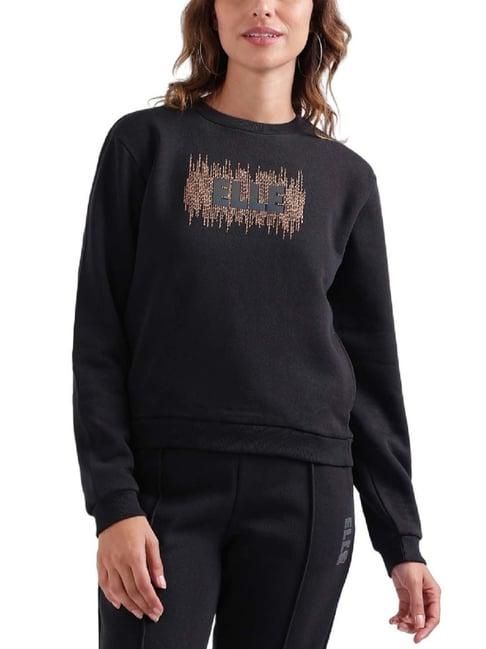 elle black cotton printed sweatshirt