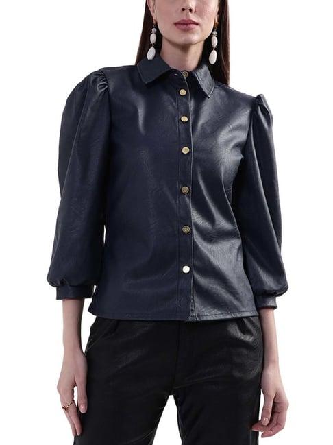 kendall + kylie navy regular fit shirt