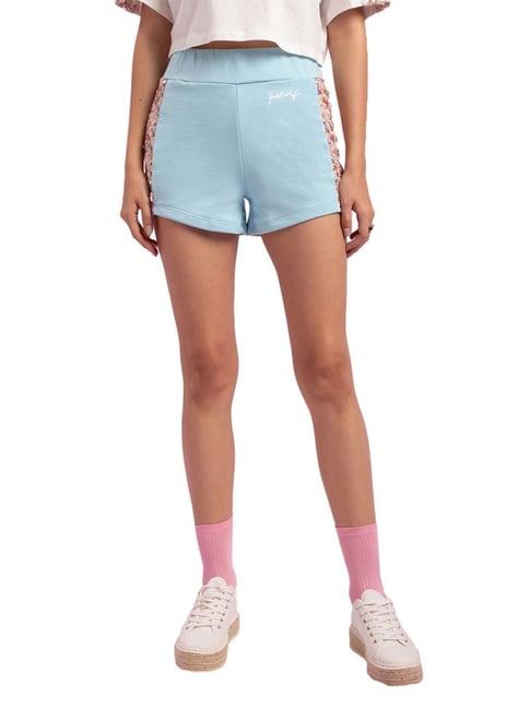 kendall + kylie blue embellished mid rise shorts