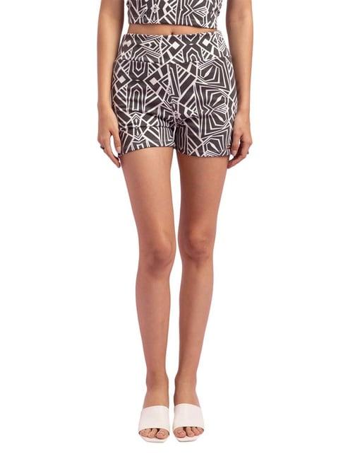 kendall + kylie black cotton printed shorts