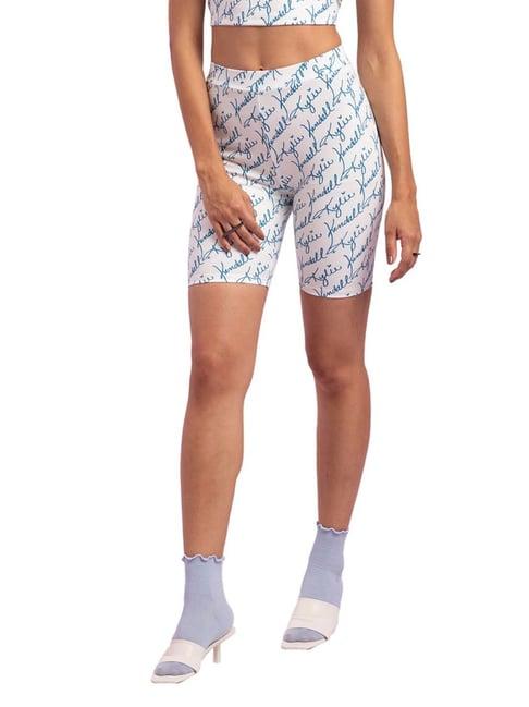 kendall + kylie white & blue printed shorts