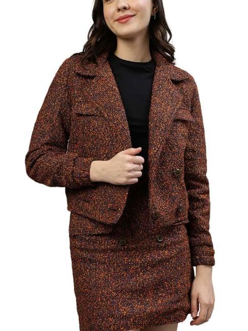 elle brown textured pattern jacket