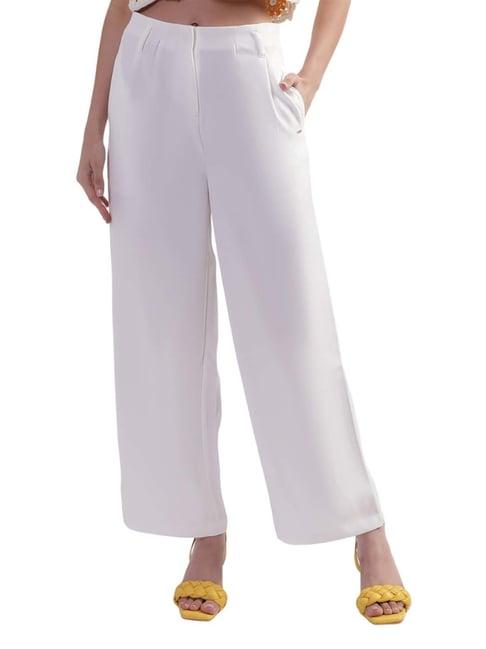 elle white mid rise flared pants