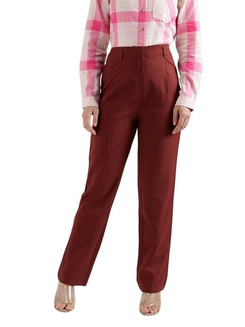 elle maroon mid rise trousers