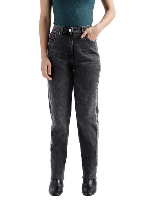 elle black cotton mid rise jeans