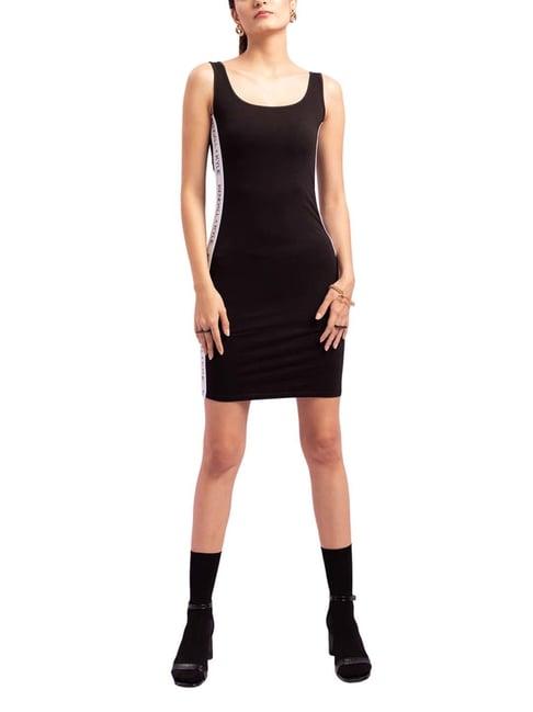 kendall + kylie black cotton logo print bodycon dress