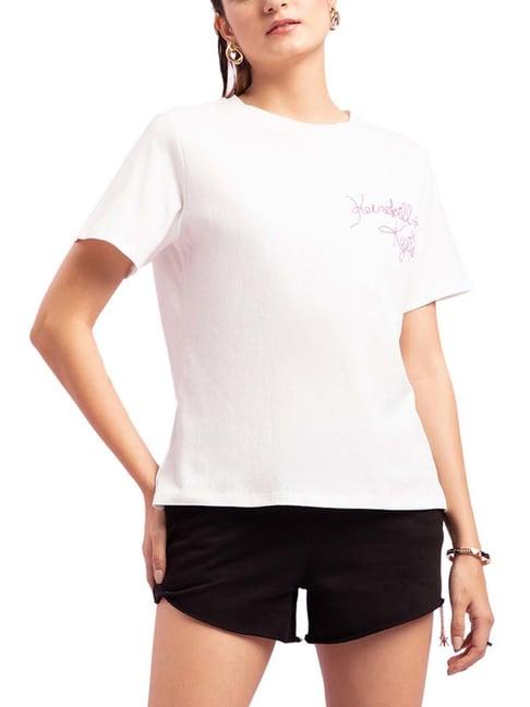 kendall + kylie white cotton printed t-shirt