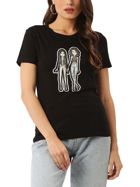 kendall + kylie black cotton printed t-shirt