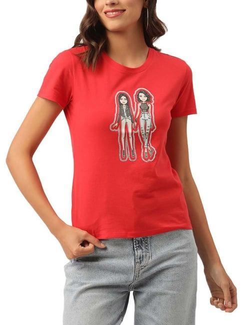 kendall + kylie red cotton printed t-shirt