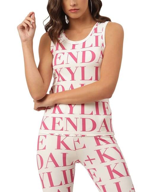 kendall + kylie white cotton printed top