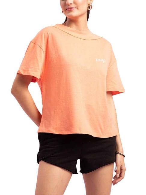 kendall + kylie orange cotton loose fit t-shirt